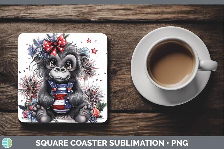 Animals Fourth of July Gorilla Square Coaster Sublimation Co