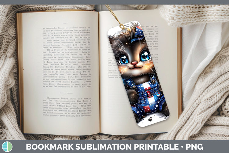 Animals Fourth of July Kitten Bookmark Sublimation Printable