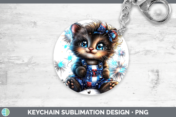 Animals Fourth of July Kitten Keychain Sublimation Keyring D