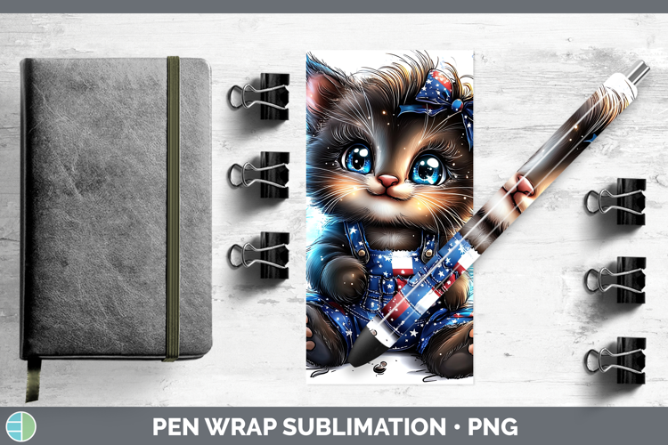 Animals Fourth of July Kitten Pen Wrap Sublimation Pen Desig