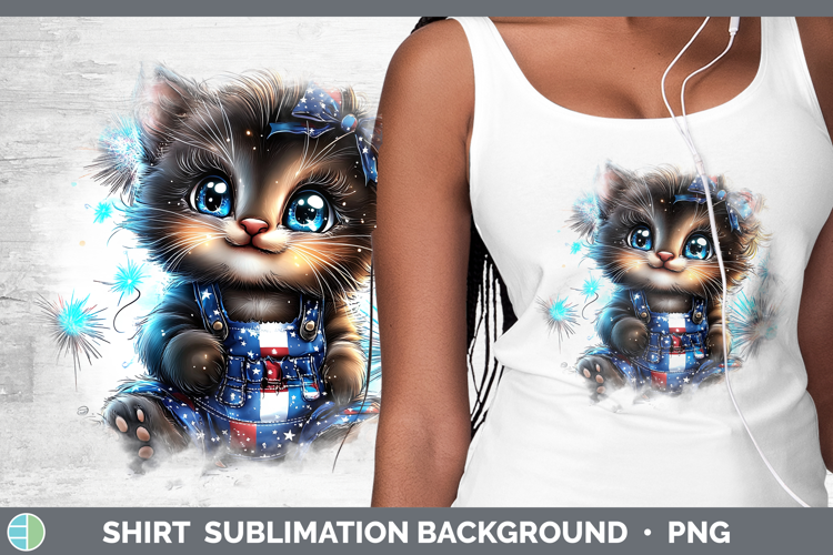 Animals Fourth of July Kitten Shirt Sublimation Background D