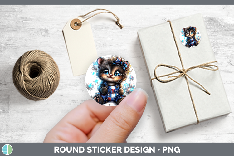 Animals Fourth of July Kitten Stickers | Round Labels Design
