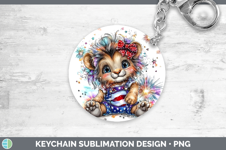 Animals Fourth of July Lion Keychain Sublimation Keyring Des