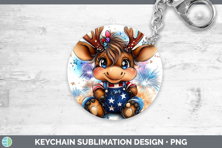 Animals Fourth of July Moose Keychain Sublimation Keyring De