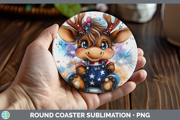 Animals Fourth of July Moose Round Coaster Sublimation Coast