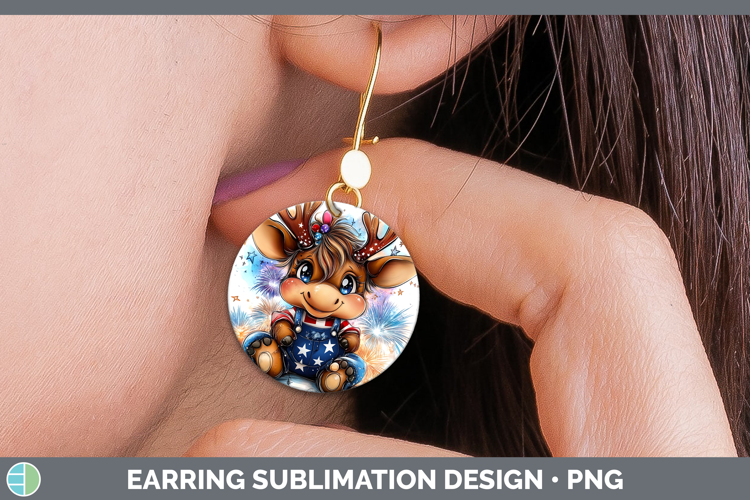 Animals Fourth of July Moose Round Earrings Sublimation Earr