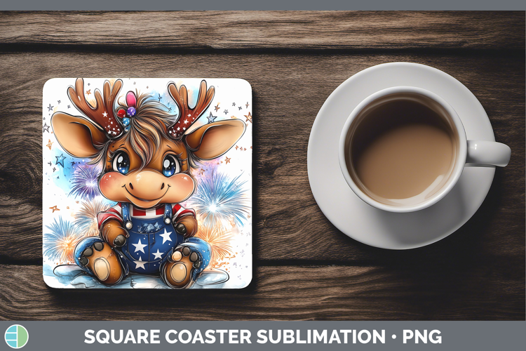Animals Fourth of July Moose Square Coaster Sublimation Coas