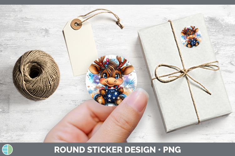 Animals Fourth of July Moose Stickers | Round Labels Designs