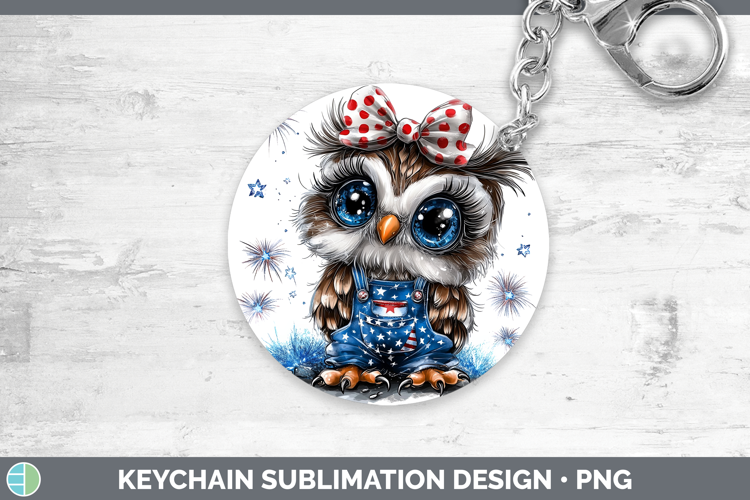 Animals Fourth of July Owl Keychain Sublimation Keyring Desi