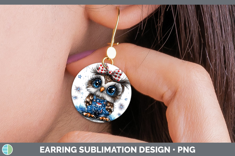 Animals Fourth of July Owl Round Earrings Sublimation Earrin