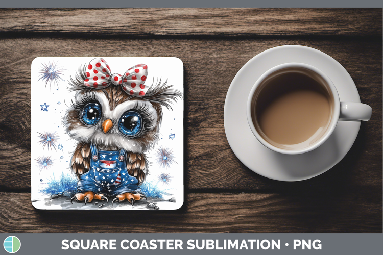 Animals Fourth of July Owl Square Coaster Sublimation Coaste