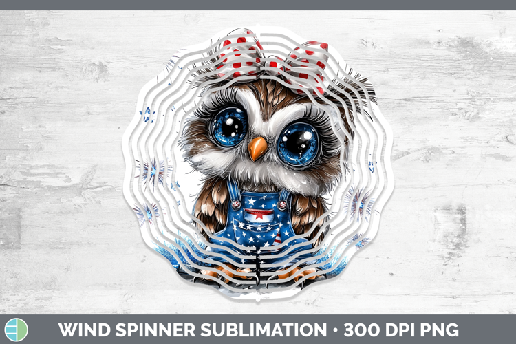 Animals Fourth of July Owl Wind Spinner Sublimation Spinner