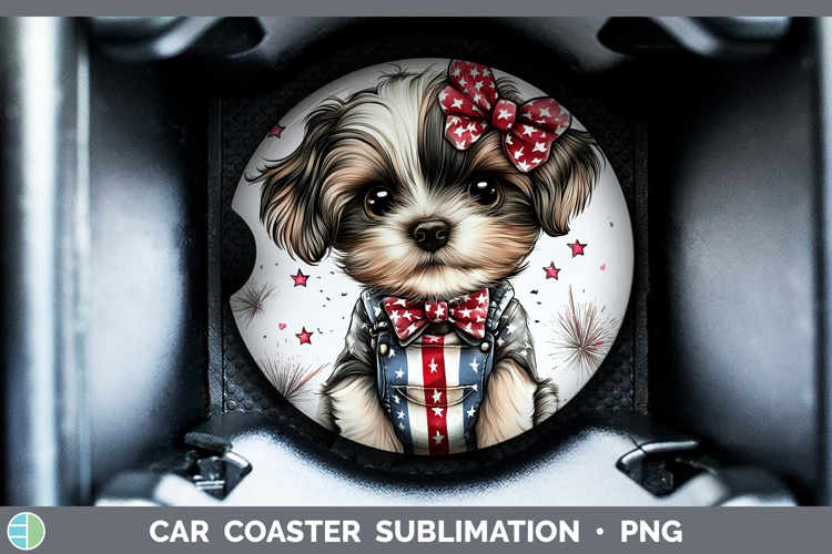 Animals Fourth of July Puppy Car Coaster Sublimation Design