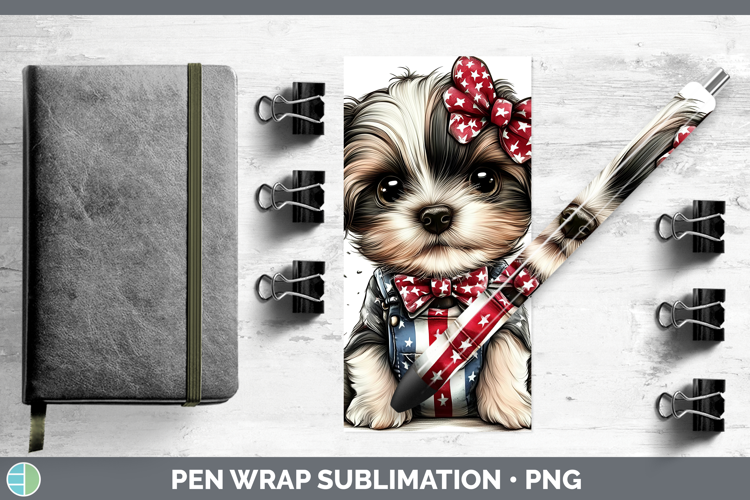 Animals Fourth of July Puppy Pen Wrap Sublimation Pen Design