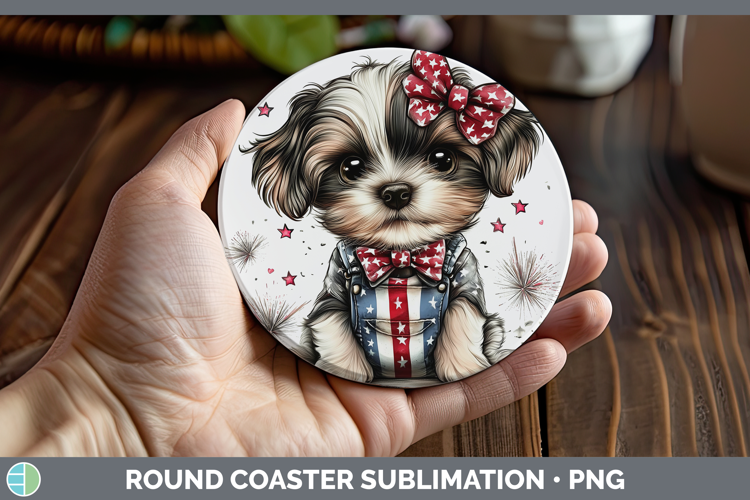 Animals Fourth of July Puppy Round Coaster Sublimation Coast