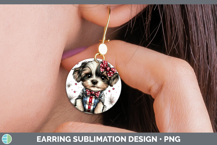 Animals Fourth of July Puppy Round Earrings Sublimation Earr