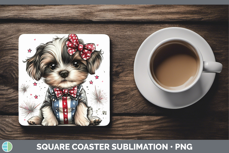 Animals Fourth of July Puppy Square Coaster Sublimation Coas