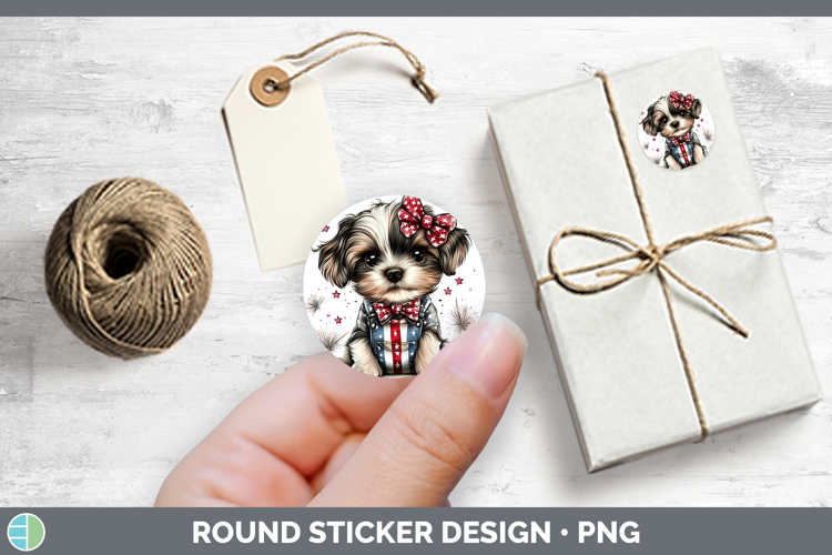 Animals Fourth of July Puppy Stickers | Round Labels Designs