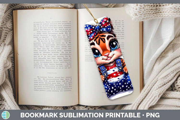 Animals Fourth of July Tiger Bookmark Sublimation Printable