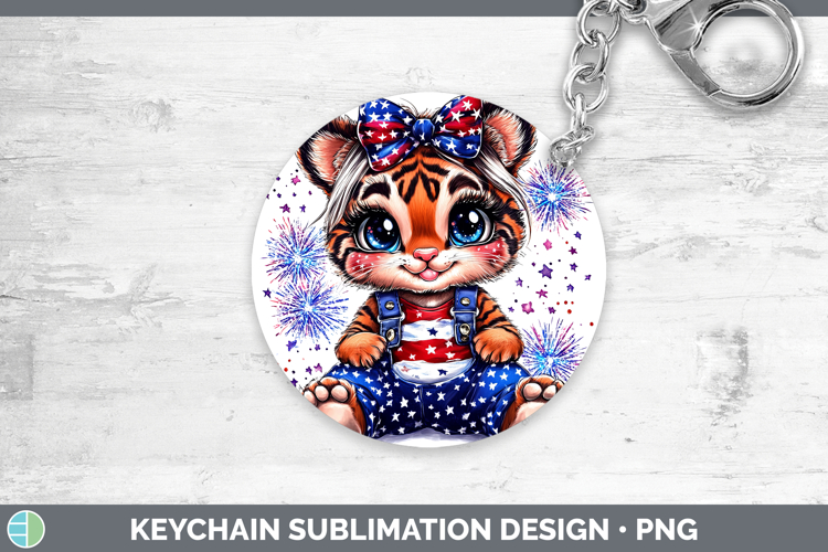 Animals Fourth of July Tiger Keychain Sublimation Keyring De