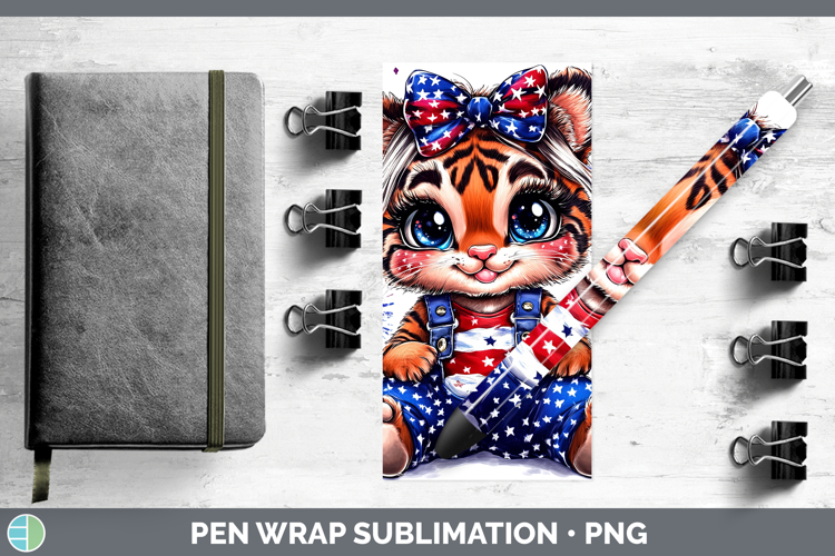 Animals Fourth of July Tiger Pen Wrap Sublimation Pen Design