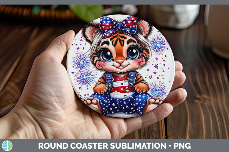 Animals Fourth of July Tiger Round Coaster Sublimation Coast
