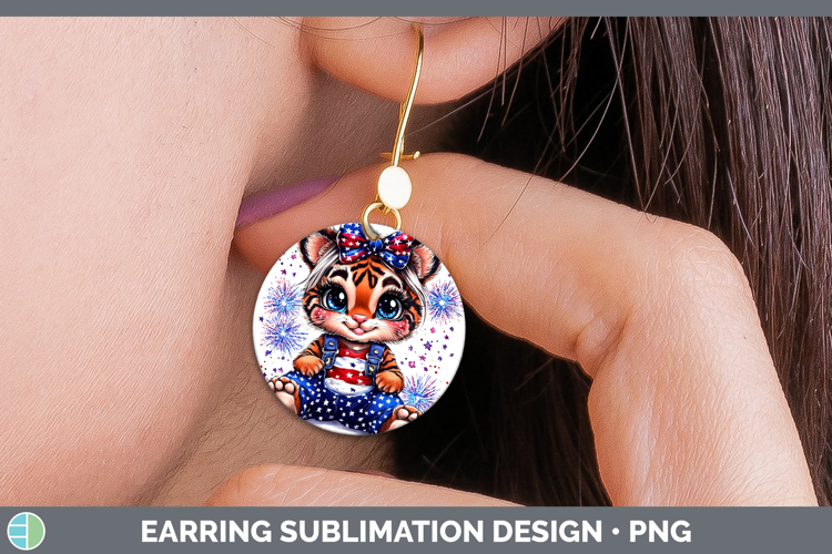 Animals Fourth of July Tiger Round Earrings Sublimation Earr