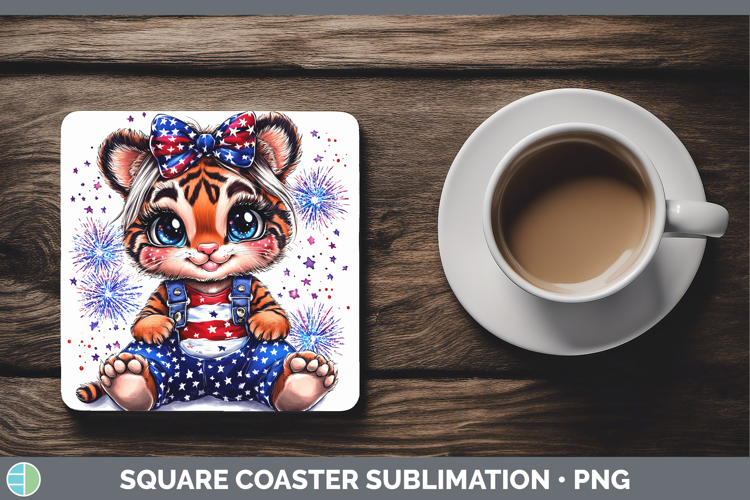 Animals Fourth of July Tiger Square Coaster Sublimation Coas