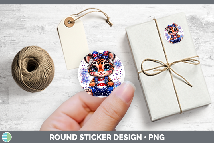 Animals Fourth of July Tiger Stickers | Round Labels Designs
