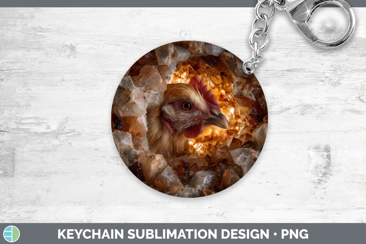 Chicken Keychain Animals Geode Wall Sublimation Keyring Desi