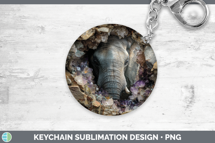Elephant Keychain Animals Geode Wall Sublimation Keyring Des