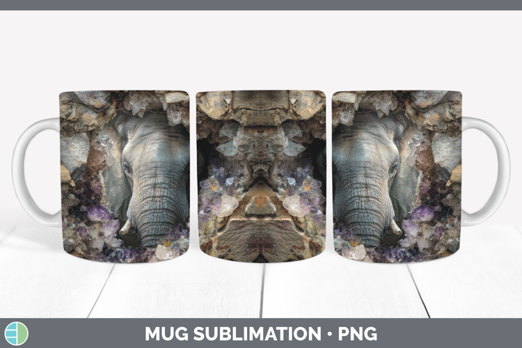 Elephant Mug Wrap Animals Geode Wall Sublimation Coffee Cup