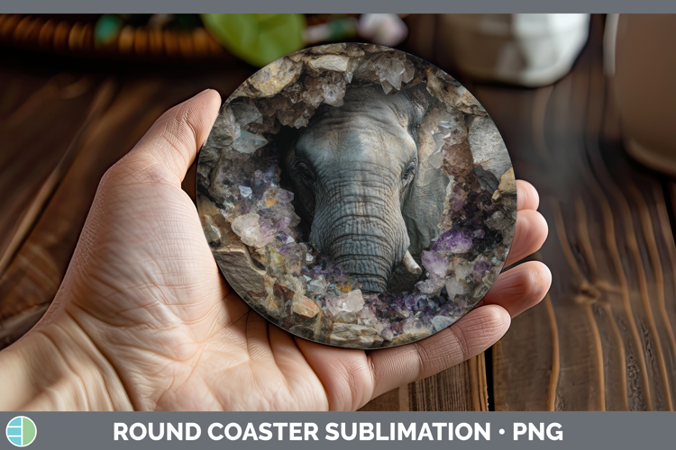Elephant Round Coaster Animals Geode Wall Sublimation Coaste