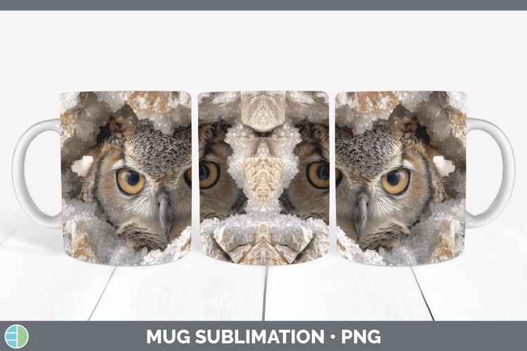 Owl Mug Wrap Animals Geode Wall Sublimation Coffee Cup Desig