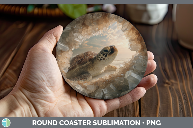 Sea Turtle Round Coaster Animals Geode Wall Sublimation Coas