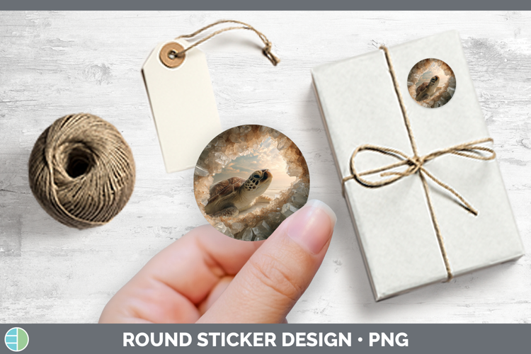 Animals Geode Wall Sea Turtle Stickers | Round Labels Design