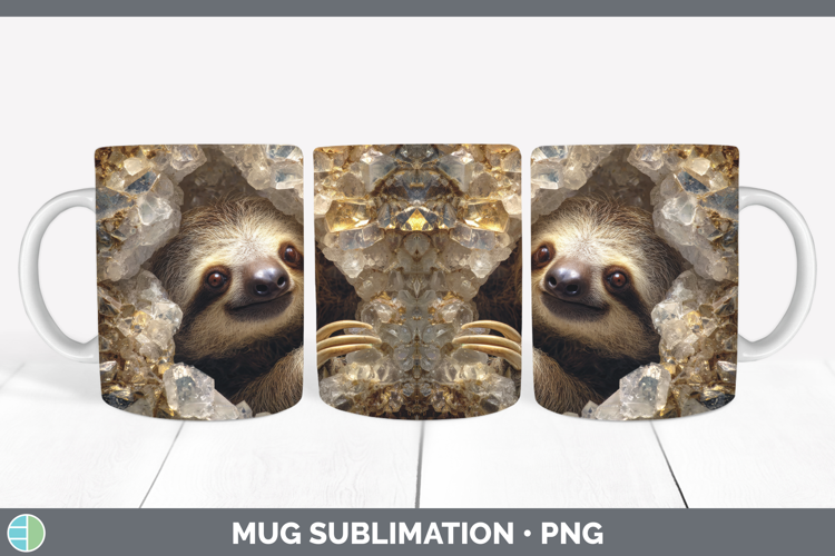 Sloth Mug Wrap Animals Geode Wall Sublimation Coffee Cup Des