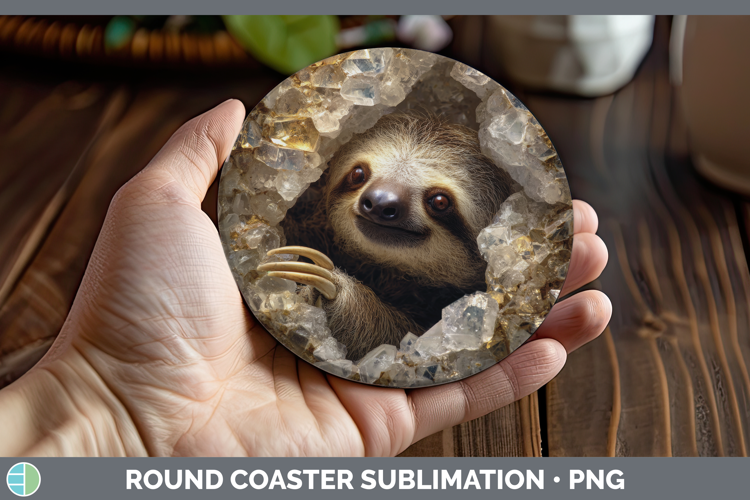 Sloth Round Coaster Animals Geode Wall Sublimation Coaster D