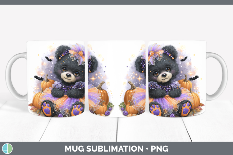 Animals Halloween Bear Mug Wrap Sublimation Coffee Cup Desig