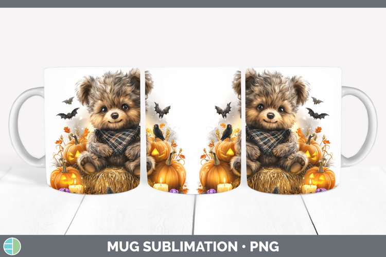 Animals Halloween Bear Mug Wrap Sublimation Coffee Cup Desig