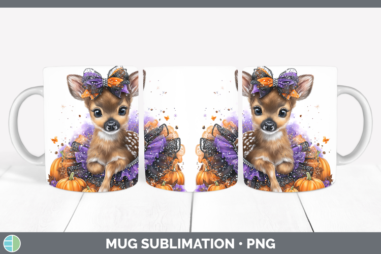 Animals Halloween Deer Mug Wrap Sublimation Coffee Cup Desig