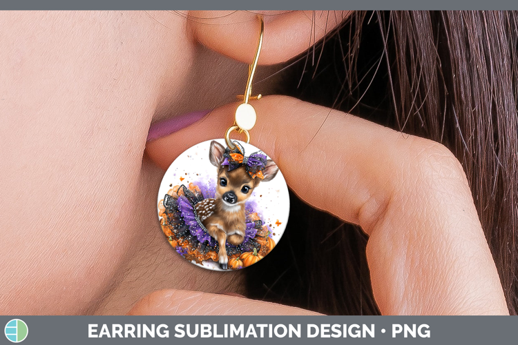 Animals Halloween Deer Round Earrings Sublimation Earrings D