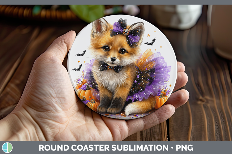 Animals Halloween Fox Round Coaster Sublimation Coaster Desi