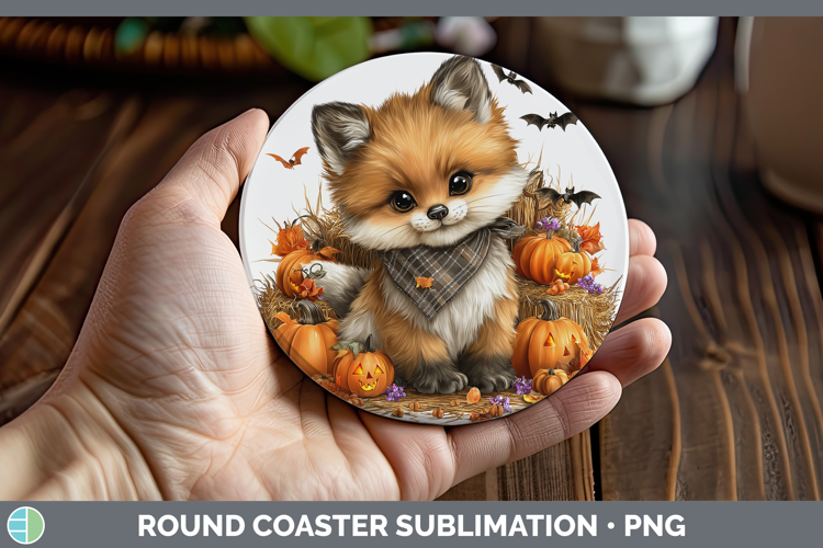 Animals Halloween Fox Round Coaster Sublimation Coaster Desi