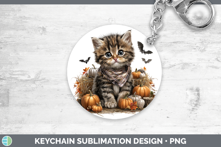 Animals Halloween Kitten Keychain Sublimation Keyring Design