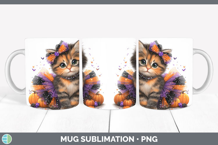 Animals Halloween Kitten Mug Wrap Sublimation Coffee Cup Des