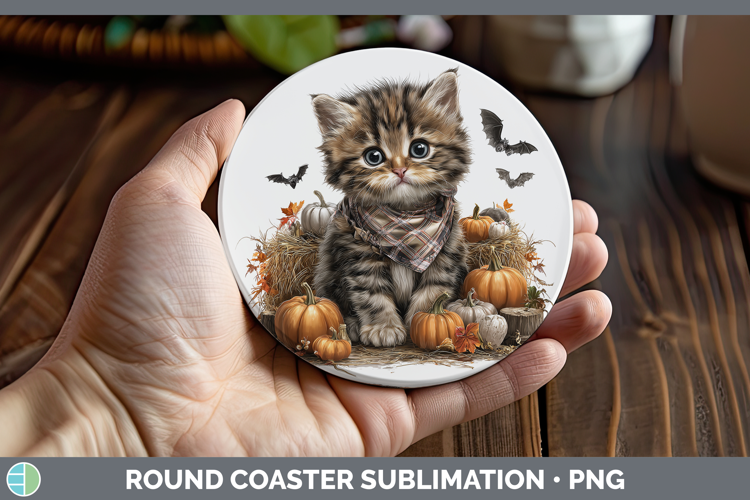 Animals Halloween Kitten Round Coaster Sublimation Coaster D