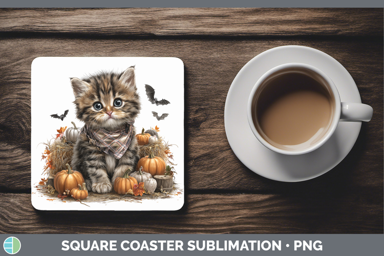 Animals Halloween Kitten Square Coaster Sublimation Coaster