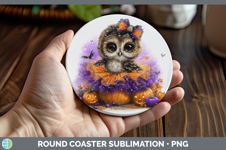 Animals Halloween Owl Round Coaster Sublimation Coaster Desi