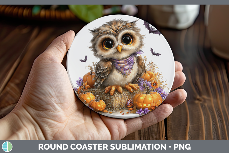 Animals Halloween Owl Round Coaster Sublimation Coaster Desi